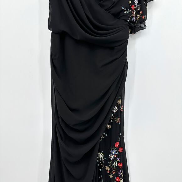 Mac Duggal Faux Wrap Multi Colored Beaded Floral Ruched Gown G1690 Sz 8 NWT - Picture 6 of 13